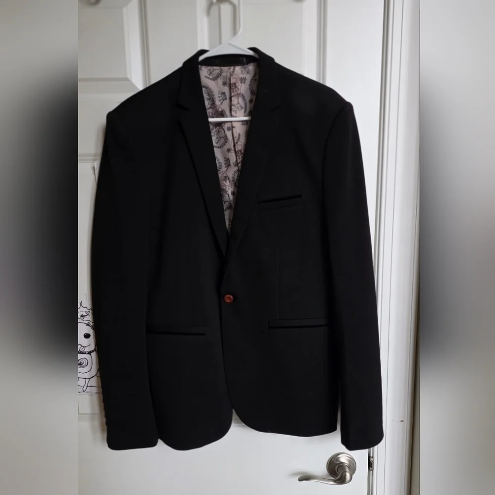 Men’s Black Tailored Blazer Single Button Classic Slim Fit Jacket Size 5XL